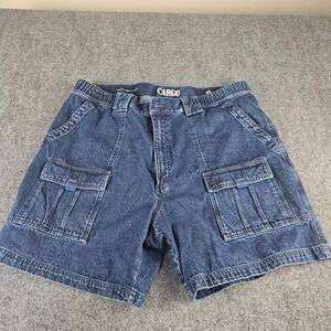 Roundtree & Yorke Mens Denim Cargo Shorts Dark Wash Blue 100% Cotton Size 44W